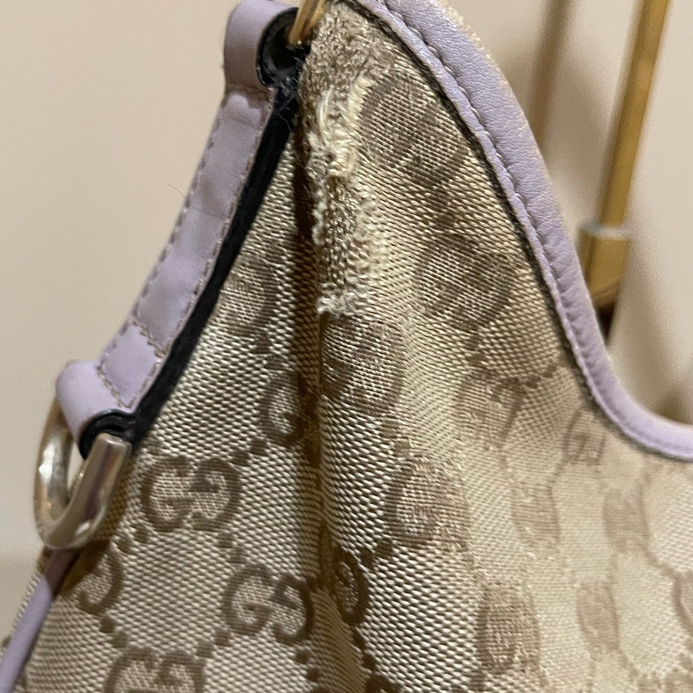 Gucci GG New Britt Brown Canvas And Lavender Leather Hobo Bag - Picture 3 of 14